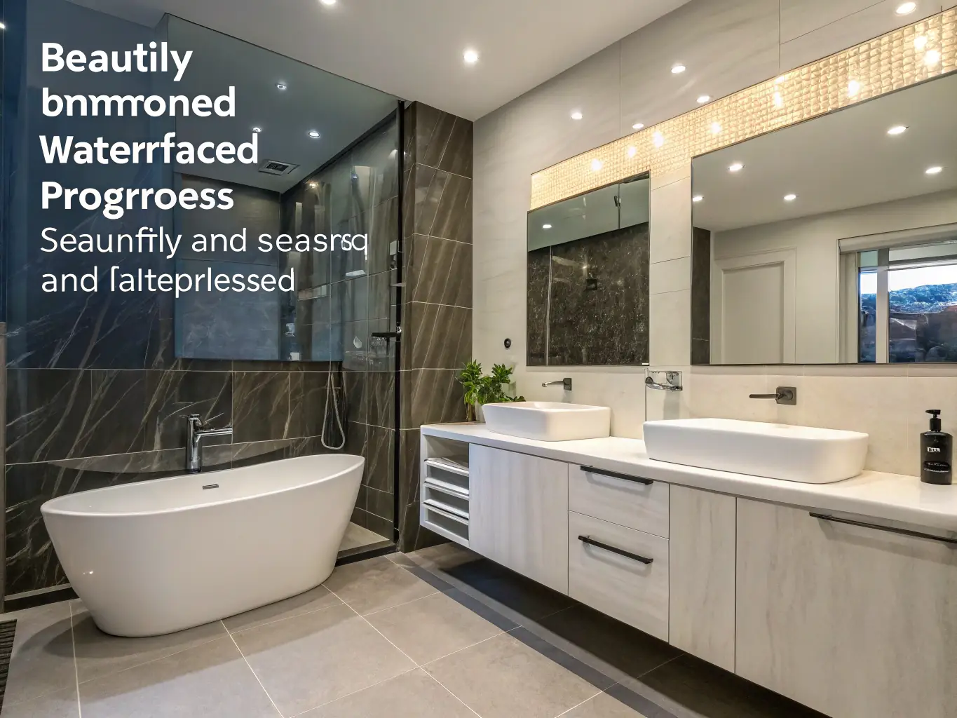 A newly constructed bathroom with waterproofing membrane visible on the walls and floor, showcasing meticulous application and attention to detail.